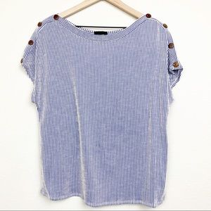 W5 Striped Boatneck Top Blue White Stripe Button